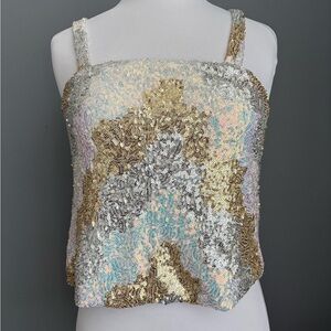 Anthropologie Porridge Sequin Women's Tank Top - Gold and Silver